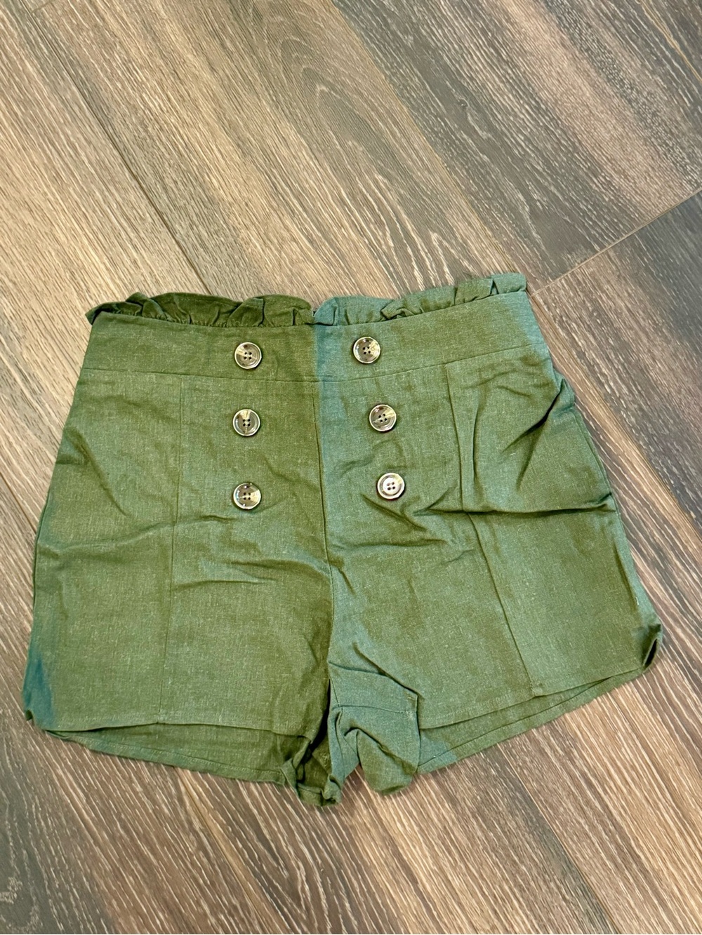 Heart & Hips Olive Green High-Waist Double Button Shorts